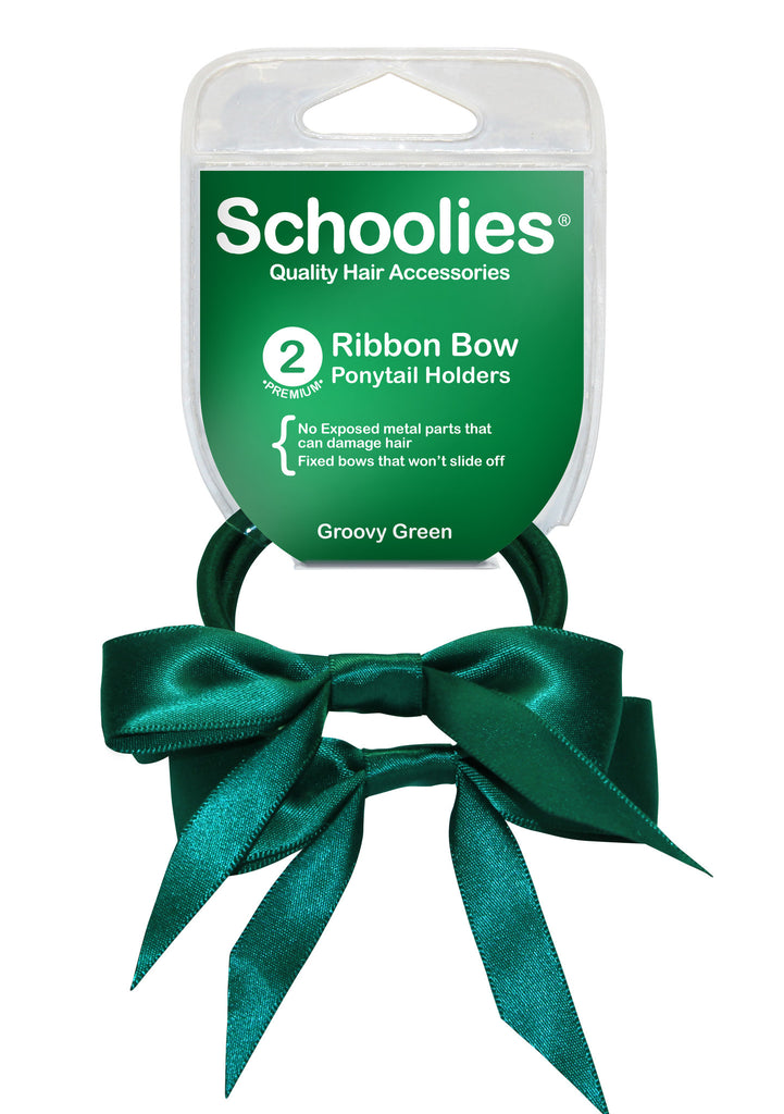Schoolies Ribbon Bows 2pc - Groovy Green