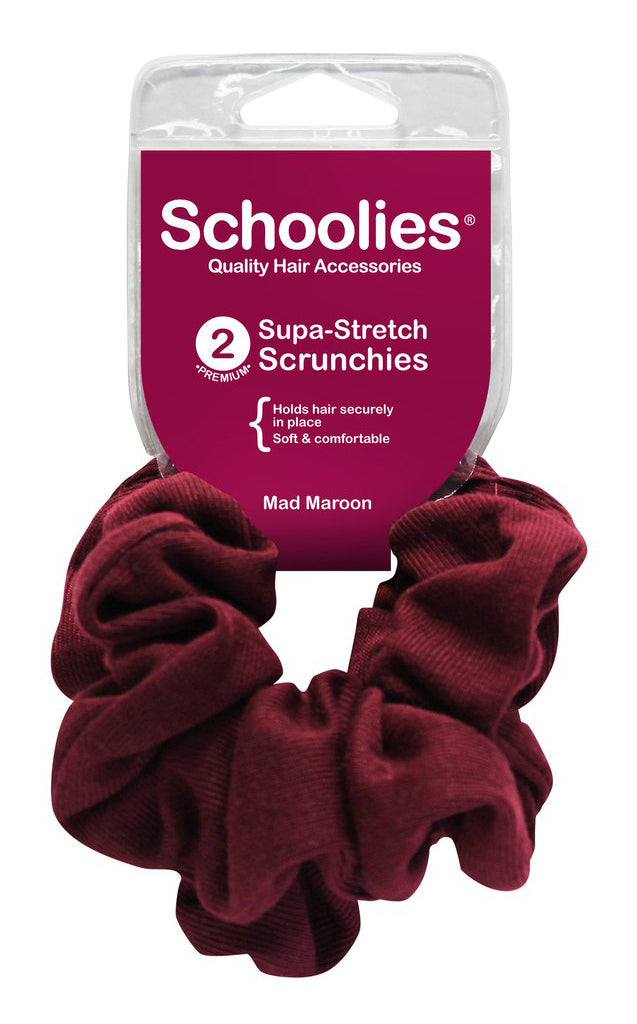 Schoolies Supa-Stretch Scrunchies 2pc - Mad Maroon