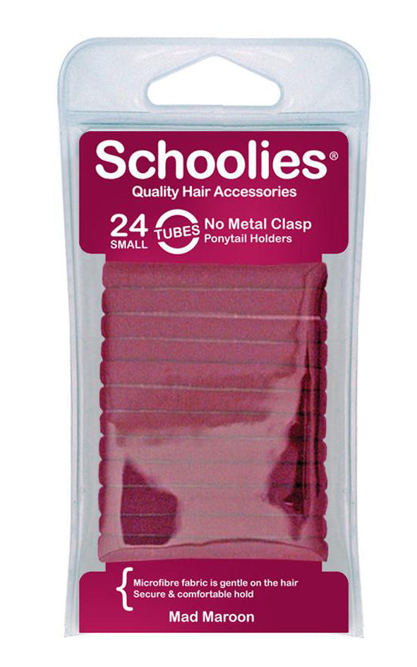Schoolies Tubes Ponytail Holders 24pc - Mad Maroon