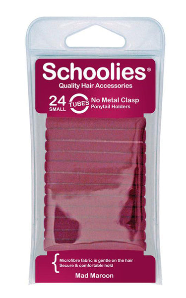 Schoolies Tubes Ponytail Holders 24pc - Mad Maroon