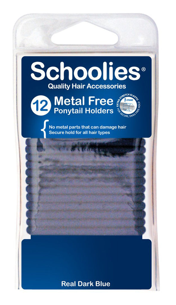 Schoolies Metal Free Ponytail Holders 12pc - Real Dark Blue