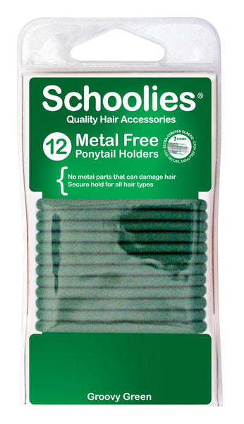 Schoolies Metal Free Ponytail Holders 12pc - Groovy Green