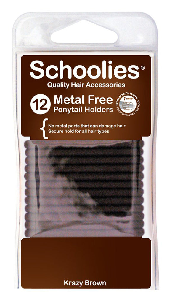 Schoolies Metal Free Ponytail Holders 12pc - Krazy Brown