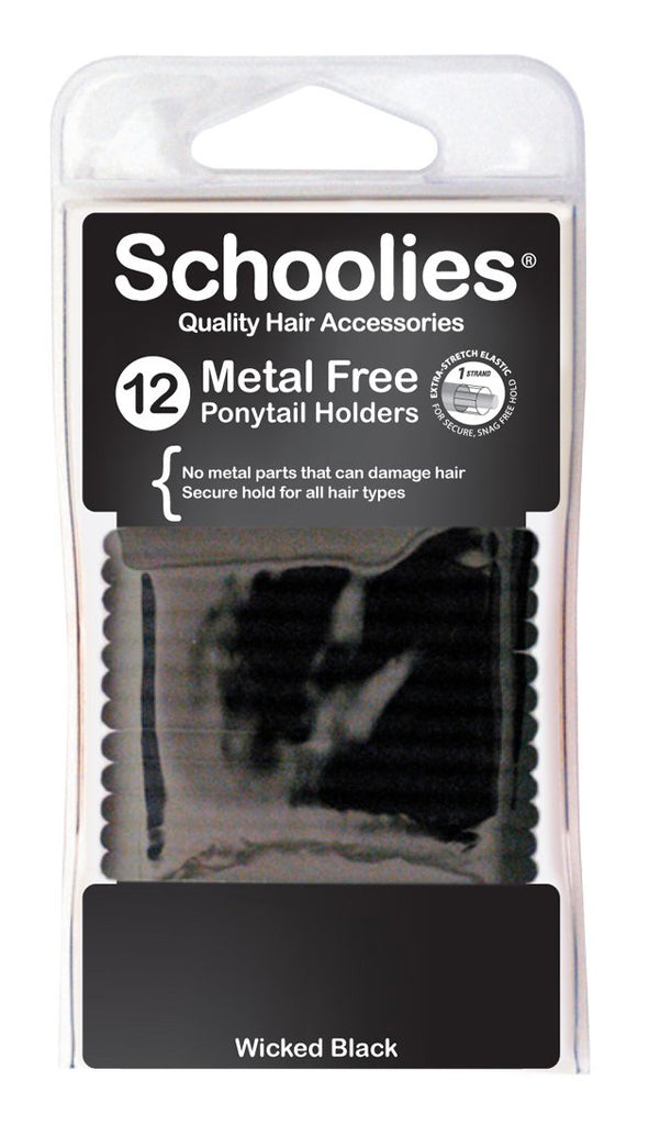 Schoolies Metal Free Ponytail Holders 12pc - Wicked Black