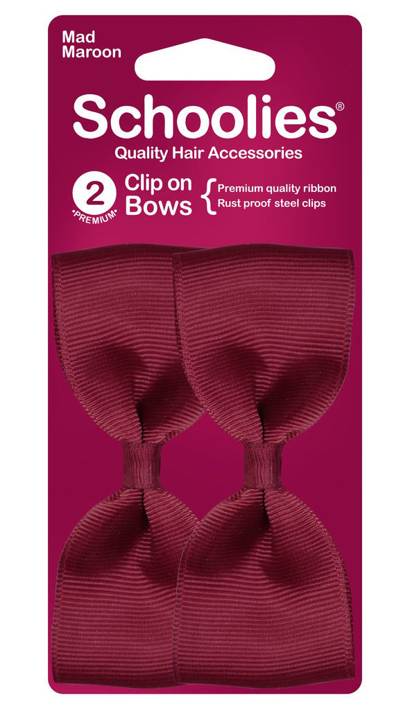 Schoolies Clip On Bows - Mad Maroon