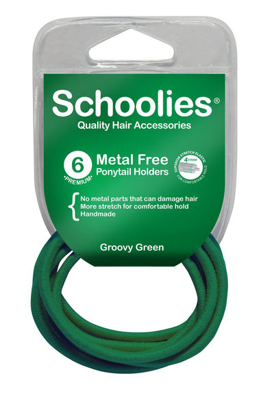 Schoolies Metal Free Ponytail Holders 6pc - Groovy Green