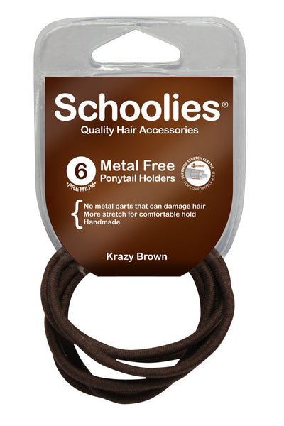 Schoolies Metal Free Ponytail Holders 6pc - Krazy Brown