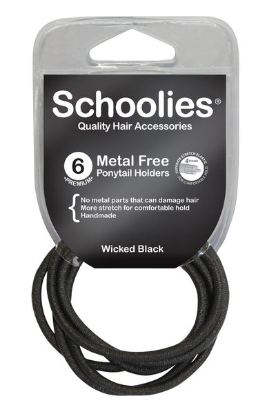 Schoolies Metal Free Ponytail Holders 6pc - Wicked Black