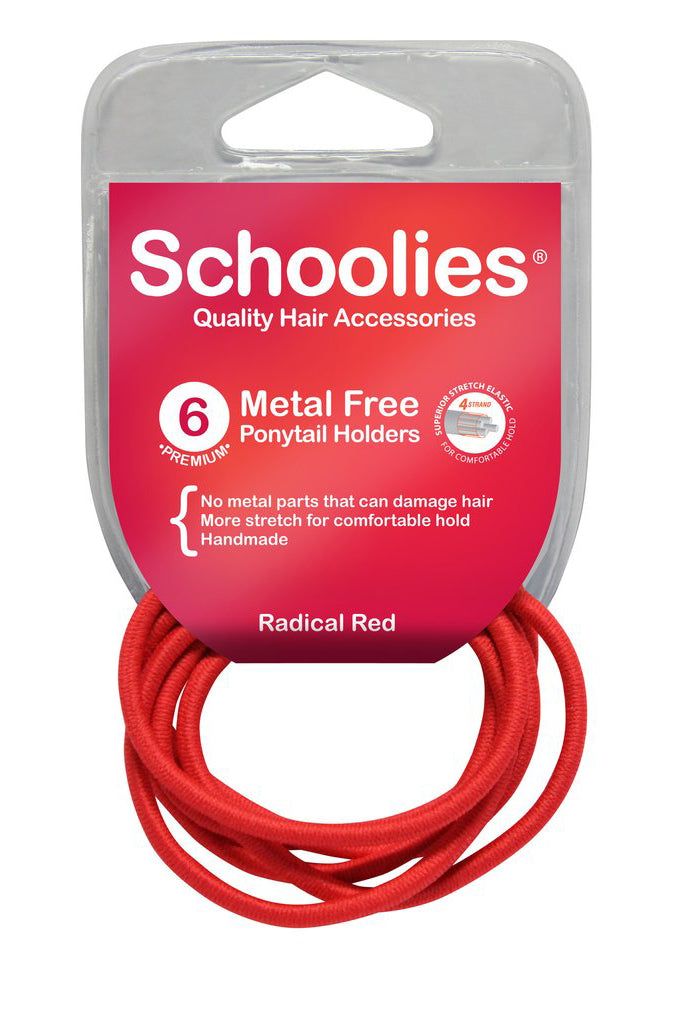 Schoolies Metal Free Ponytail Holders 6pc - Radical red