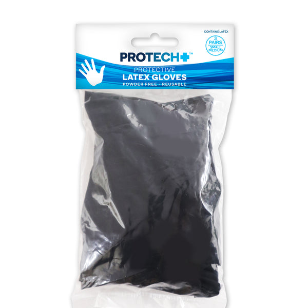PROTECH PROTECTIVE LATEX GLOVES - Small MEDIUM 3 pairs